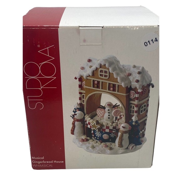 Gingerbread House Musical Rotating Snowman Music Box by Studio Nova W/Box - Picture 8 of 16